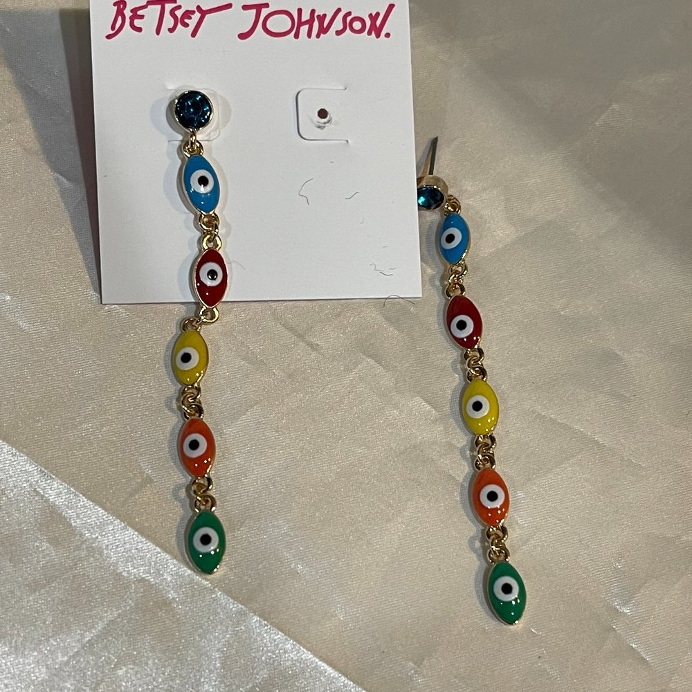 Betsey Johnson Linear Rainbow Drop Earrings - Picture 3 of 4